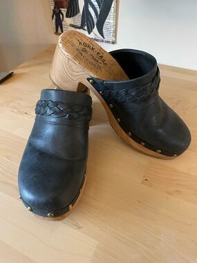 KORK-EASE Black Leather Braided Clog - Women 8